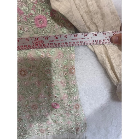 Sana Safinaz Womens Medium Embroidered Tunic Kurta Top Pink‎ Green Beige Floral - Picture 3 of 5